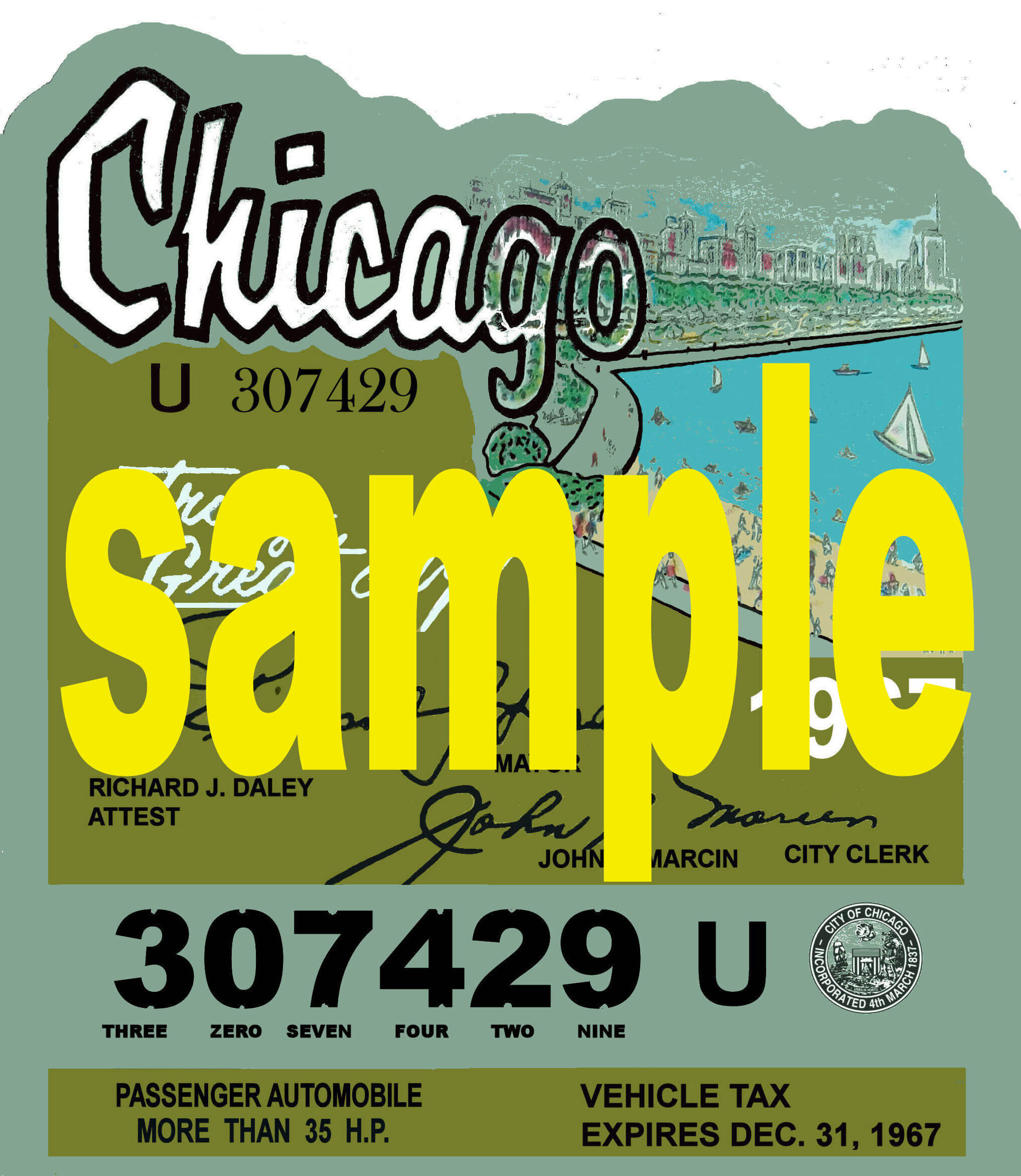 (image for) 1967 Illinois Tax/Inspection sticker CHICAGO